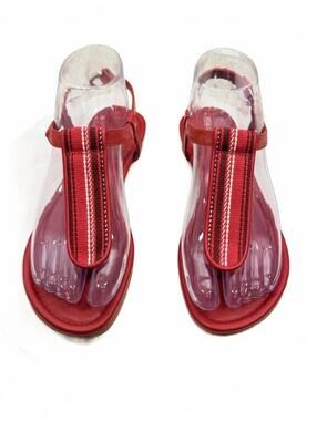 Cole Haan Red & White Striped T-Strap Thong Sandals - Women's Size 5.5